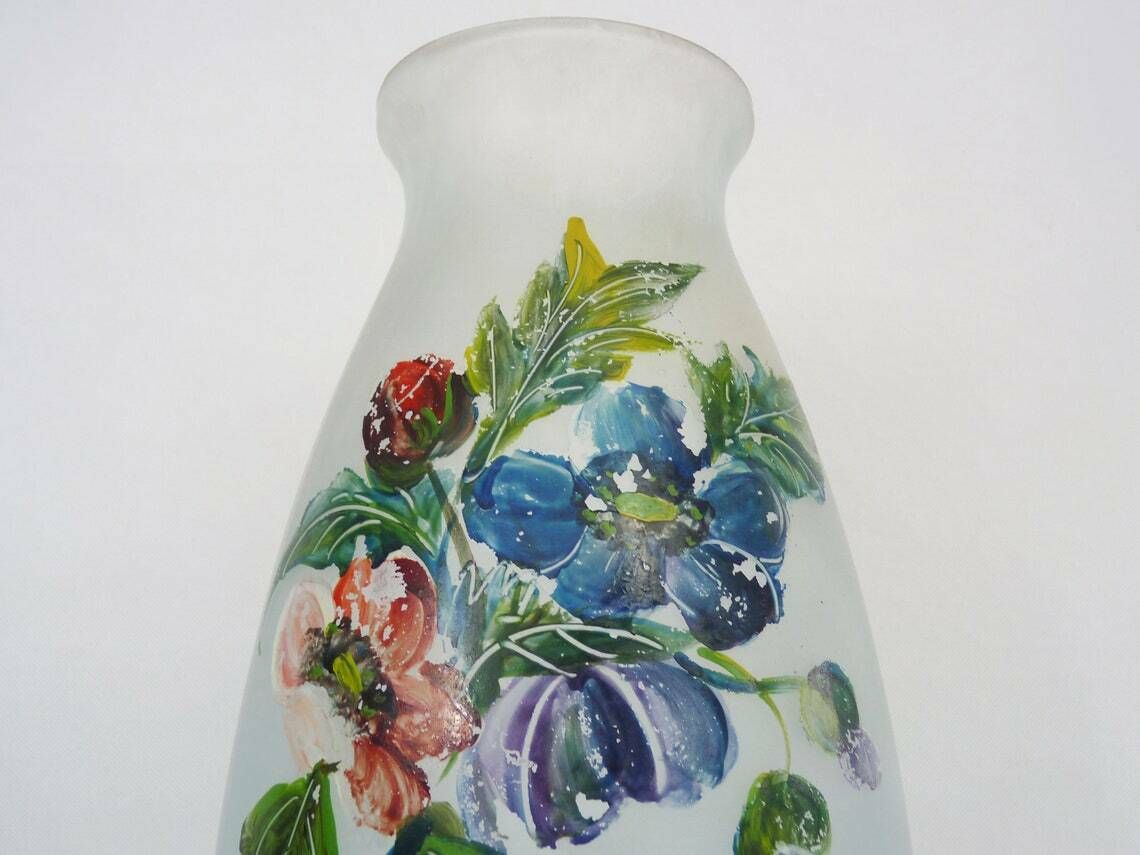 Grand vase Art Nouveau signé, décor floral en pâte de verre photo furniture
