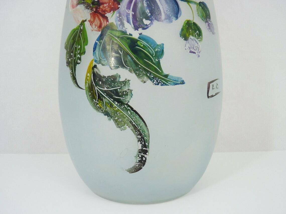 Large Art Nouveau Vase Signed Floral Decor In Glass Paste photo for sale