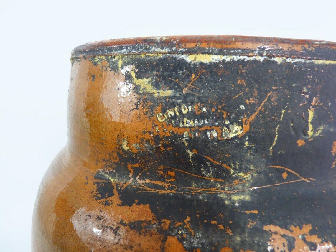 Old Large Spinning Top Glazed Terracotta Pottery High Pyrenees Stamp photo furniture