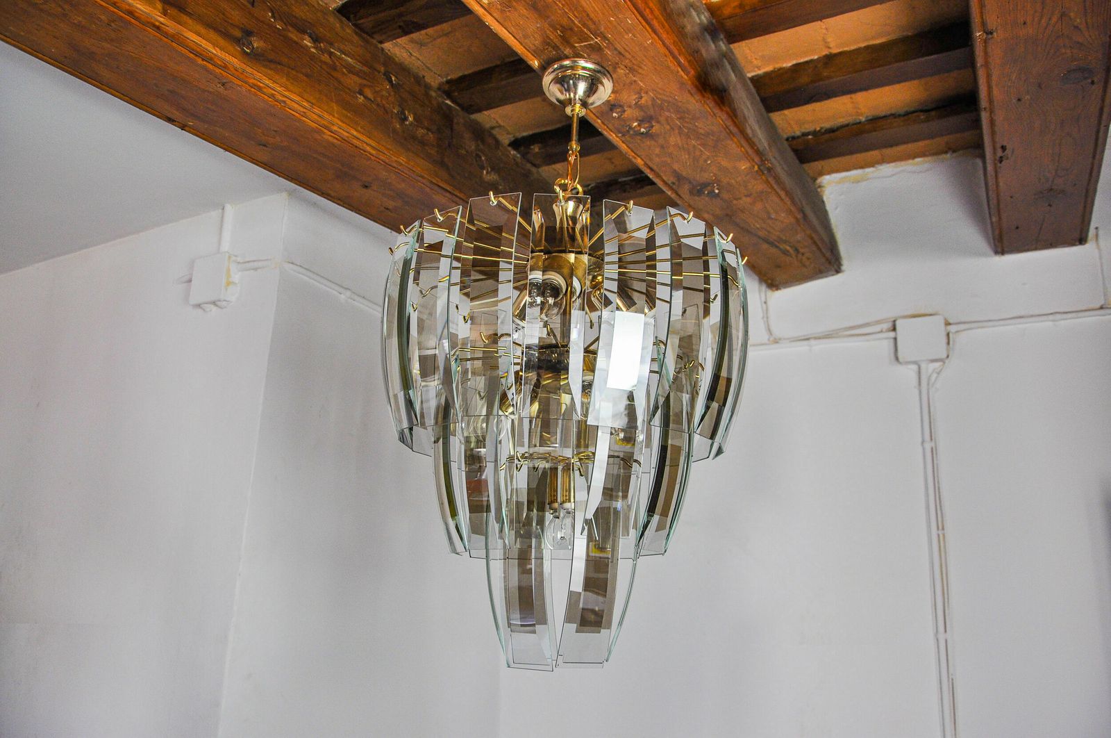 Black Veca Chandelier 3 Levels, Murano Glass, Italy, 1970 photo furniture