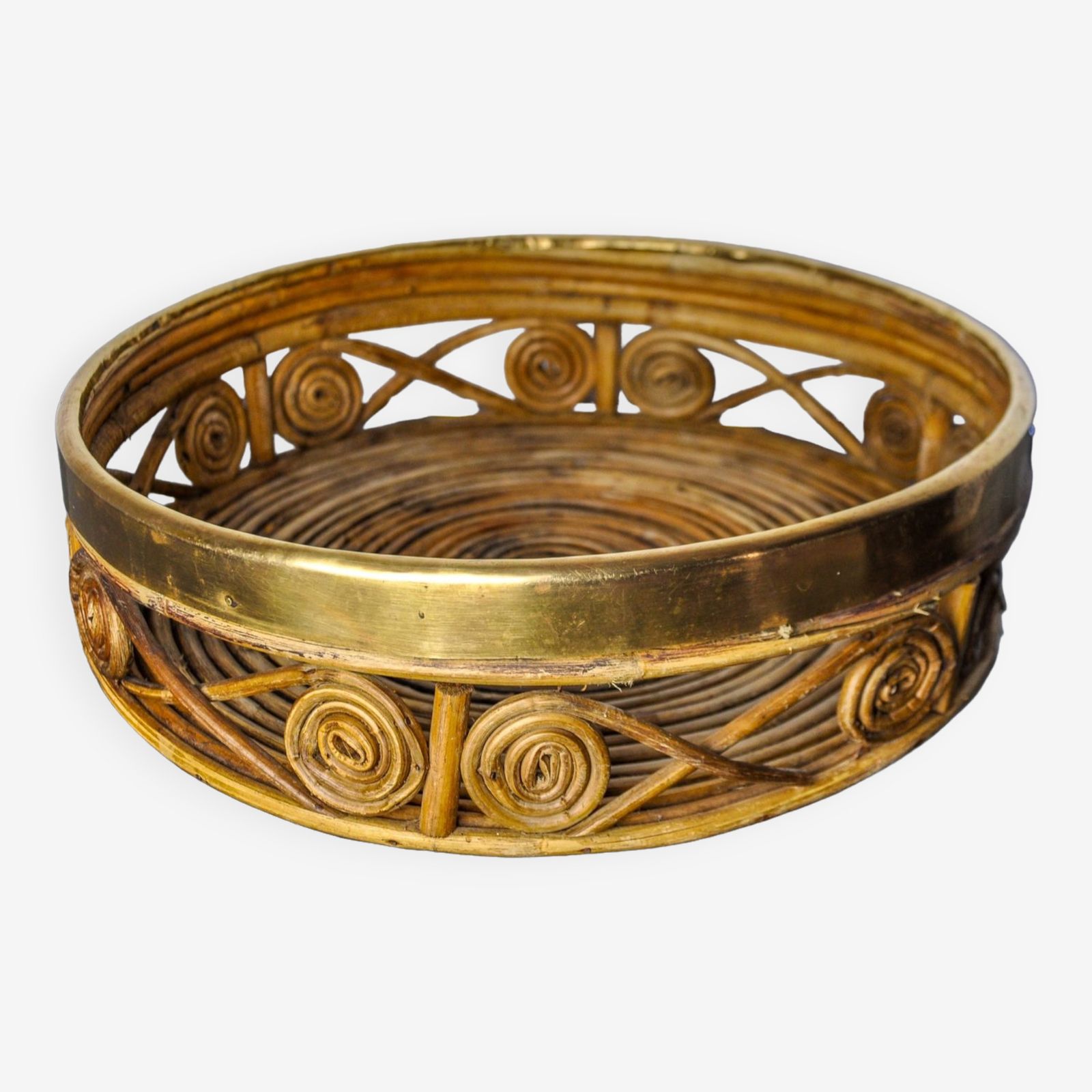 Rattan And Brass Centerpiece, Italy, 1970