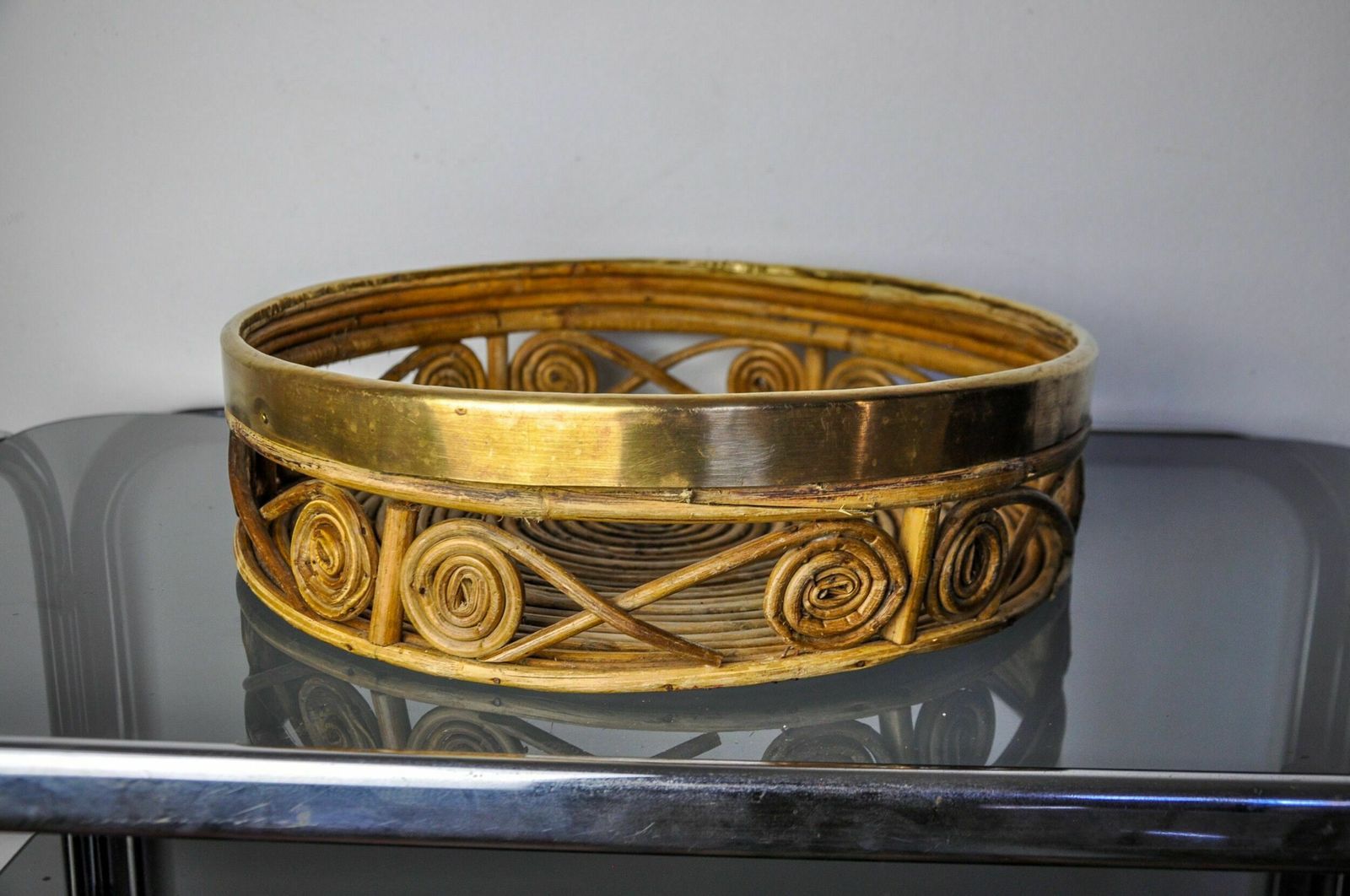Rattan And Brass Centerpiece, Italy, 1970 photo Home Decor