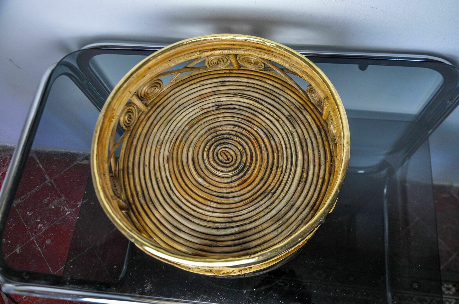 Rattan And Brass Centerpiece, Italy, 1970 photo buy