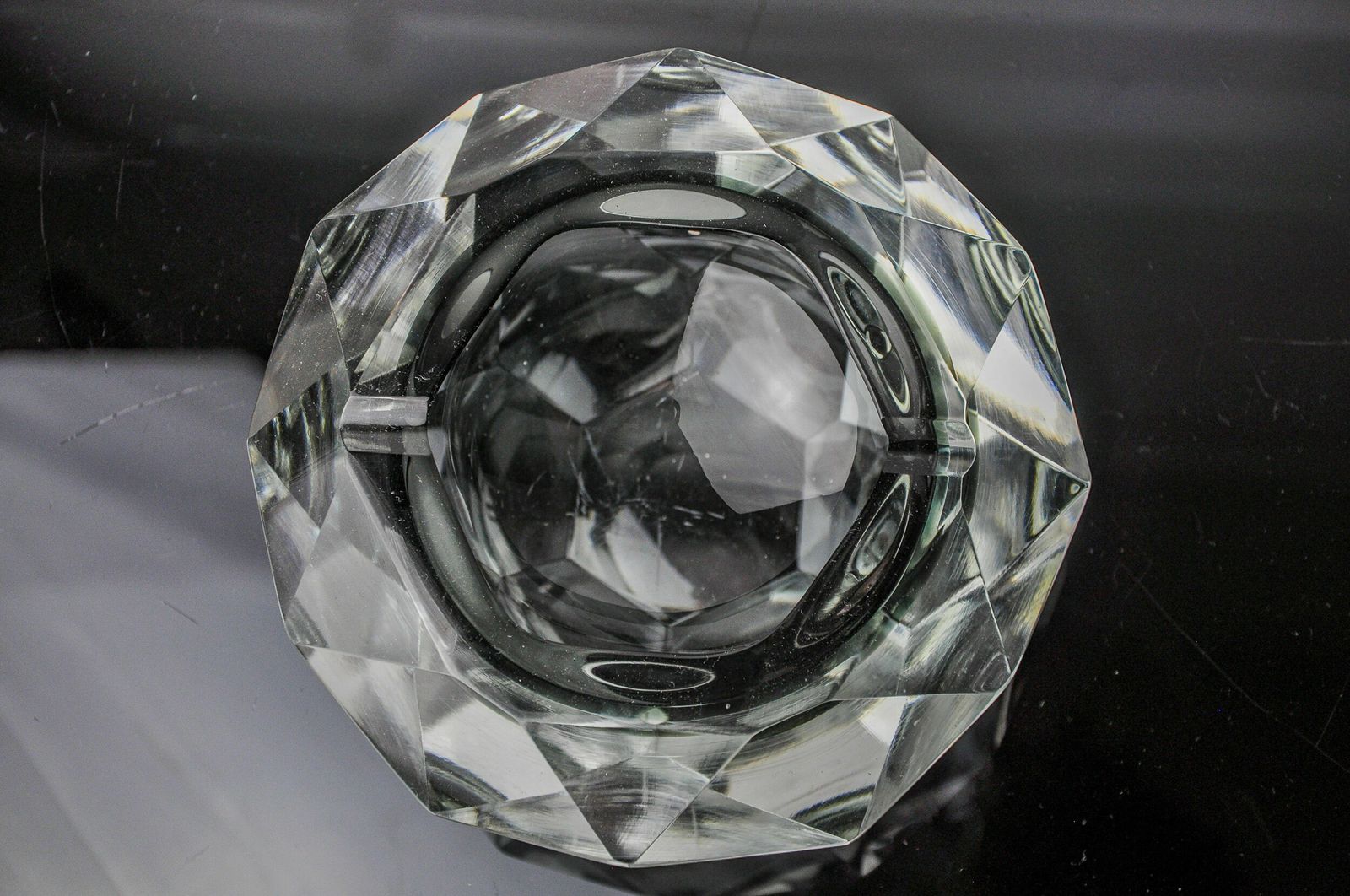 Ashtray Sommerso Grey By Seguso, Faceted Glass, Murano, Italy, 1970 photo furniture