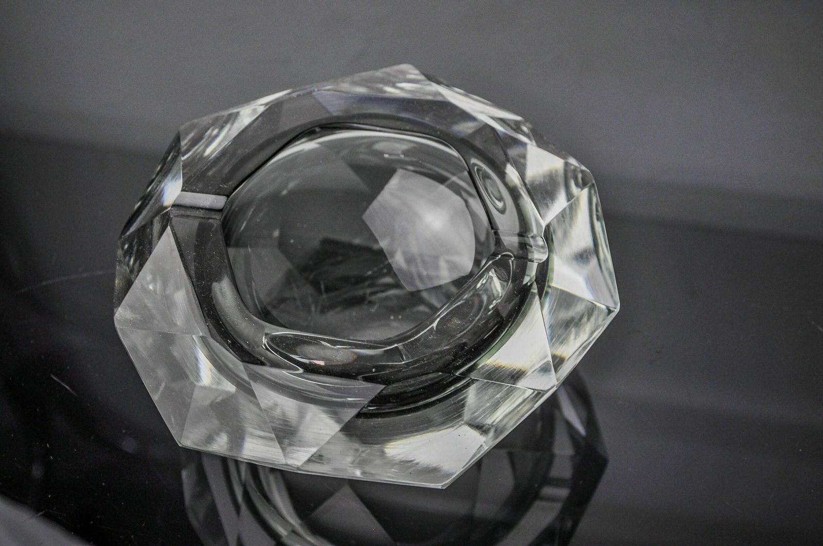 Ashtray Sommerso Grey By Seguso, Faceted Glass, Murano, Italy, 1970 photo Home Decor