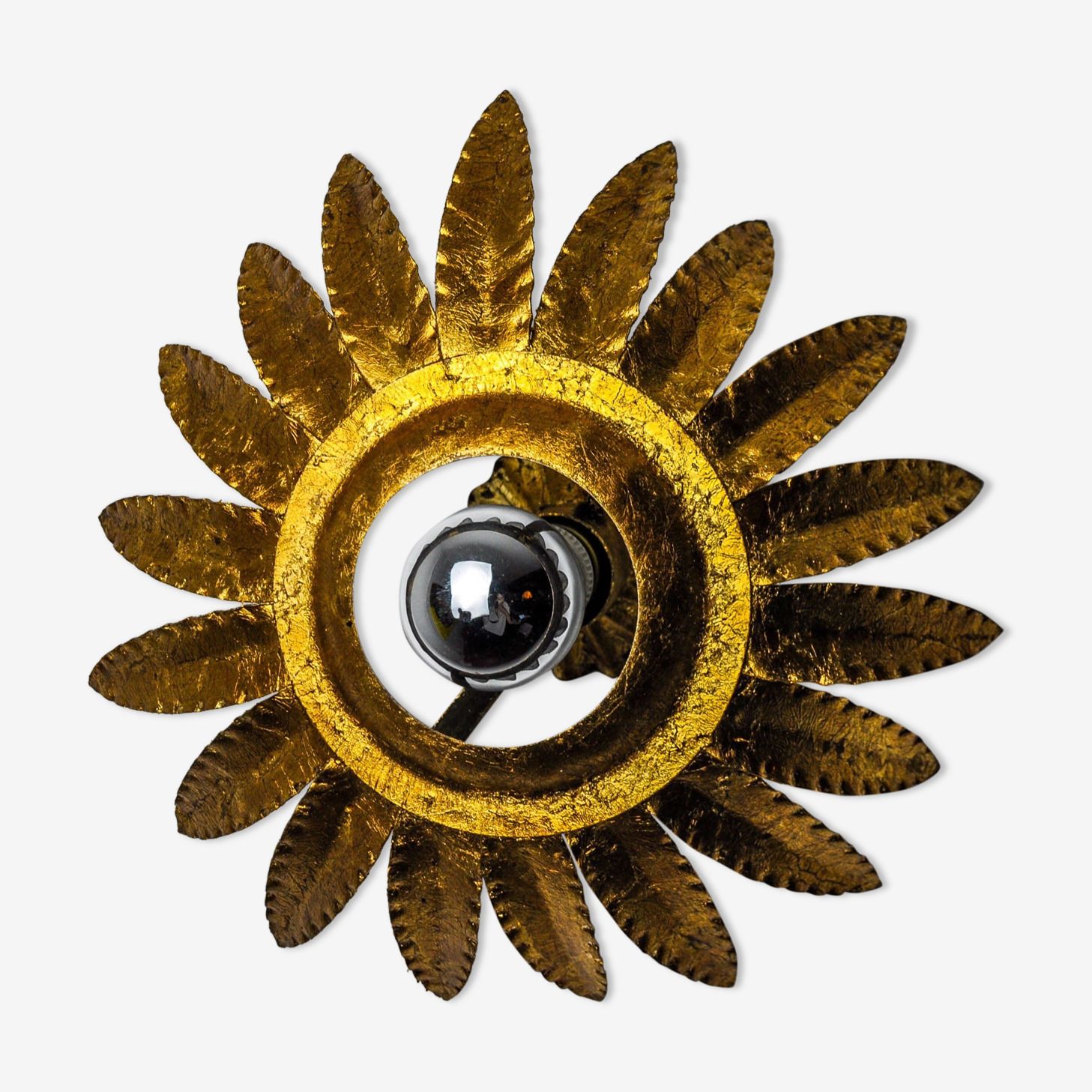 Sun Wall Lamp By Ferro Arte, Metal And Gold Leaf, Spain, 1960