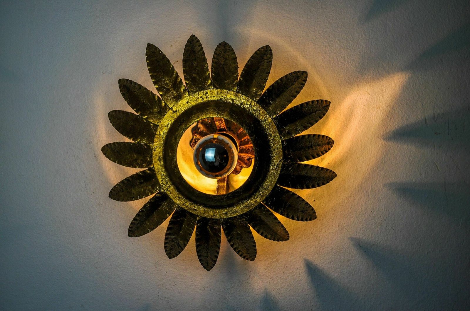 Sun Wall Lamp By Ferro Arte, Metal And Gold Leaf, Spain, 1960 photo furniture