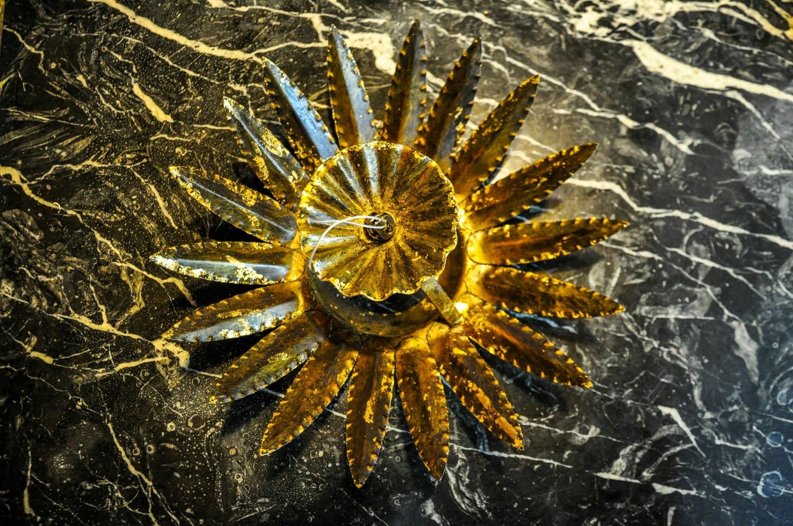 Sun Wall Lamp By Ferro Arte, Metal And Gold Leaf, Spain, 1960 photo vintage