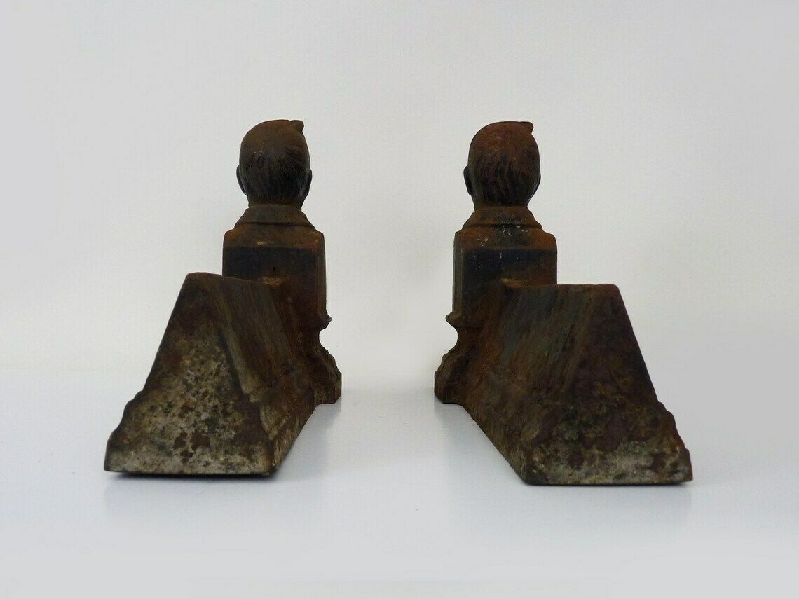 Pair Of Cast Iron Fireplace Andirons Portrait Adolphe Thiers (President France). France 19th Century. photo buy