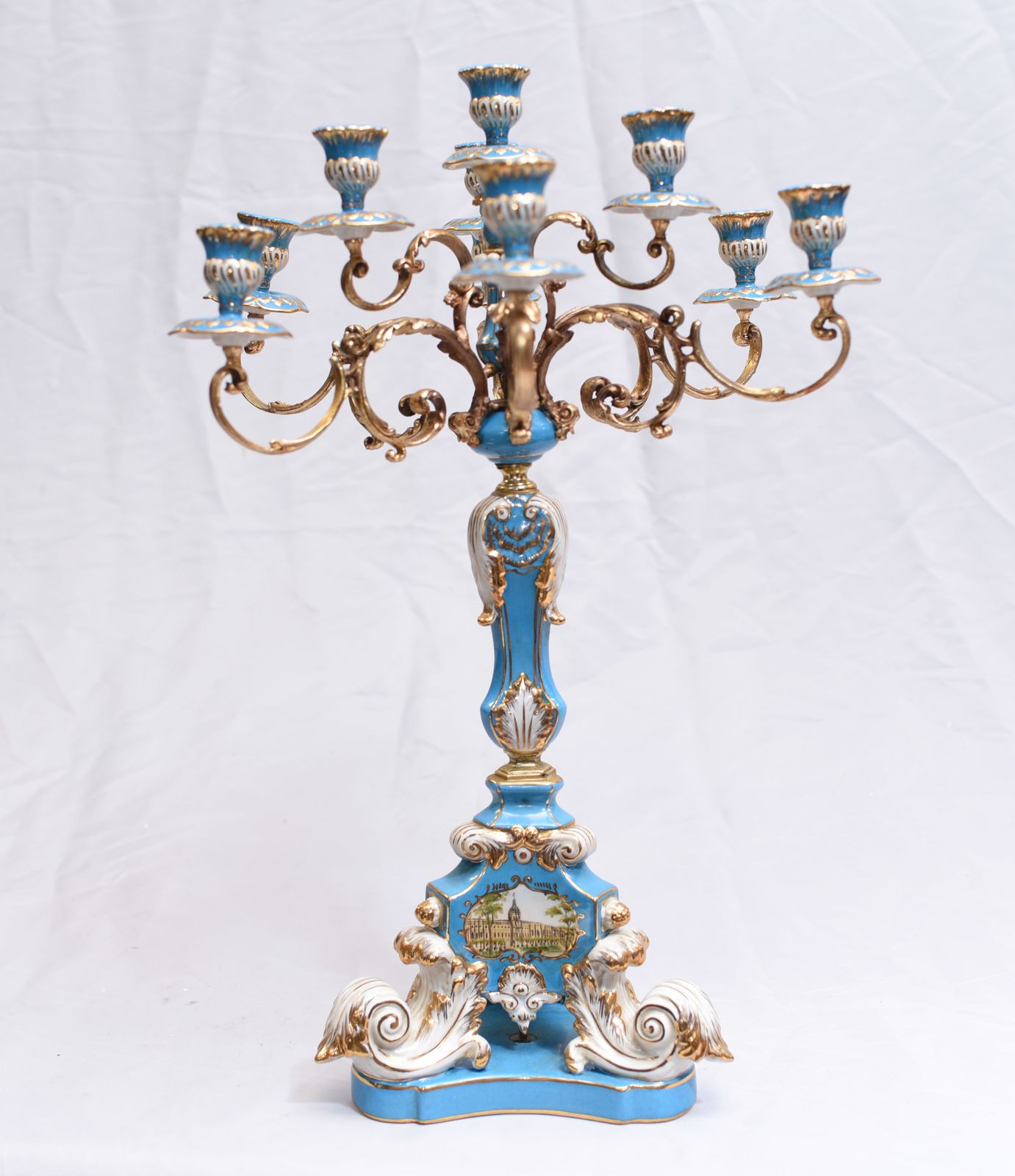 photo vinterior Pair Porcelain Candelabras   French Sevres Gilt Candelabrum