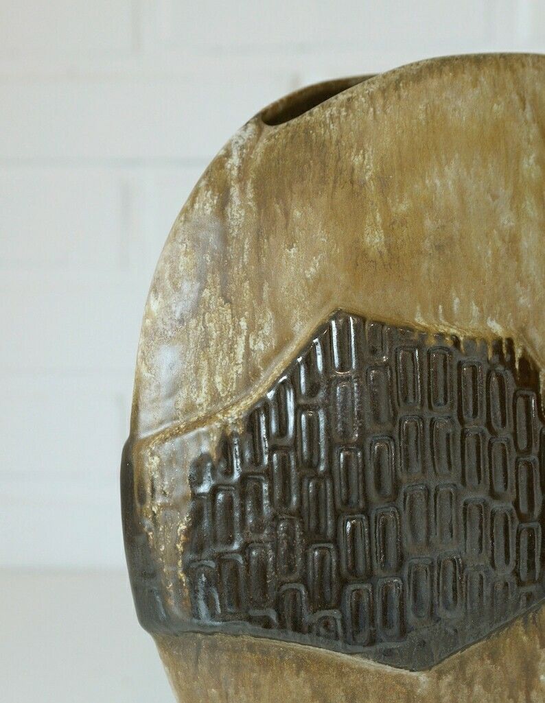 Large Ceramic Bud Vase / Floor Pampas Grass Vase / Fat Lava Pottery / Mid Century Modern / Made In Germany 1970's photo vintage