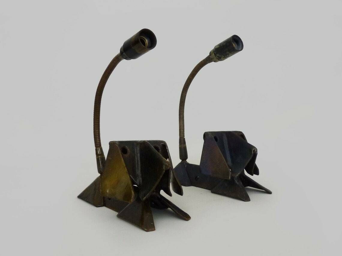 Pair Of Cast Iron Wall Sconces With Articulated Arm, Dog Shape photo Lighting