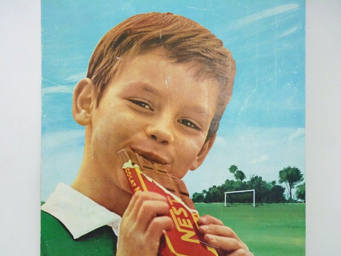 Old Nestlé Milk Chocolate Double Sided Cardboard Poster photo Art