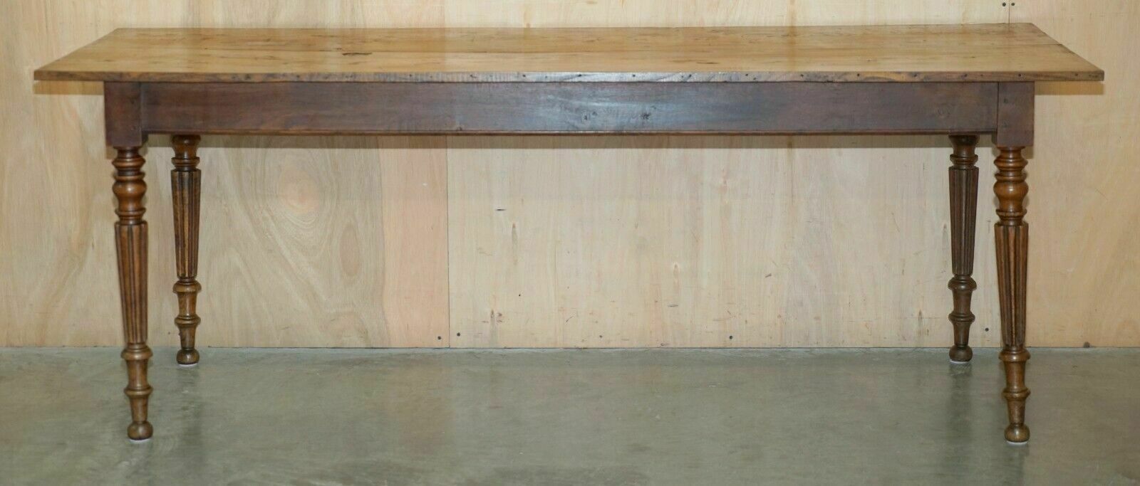 Antique French Two Plank Top Farmhouse Burr Fruitwood Refectory Dining Table photo for sale