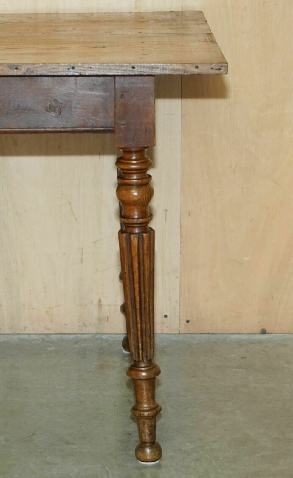 Furniture Antique French Two Plank Top Farmhouse Burr Fruitwood Refectory Dining Table photo
