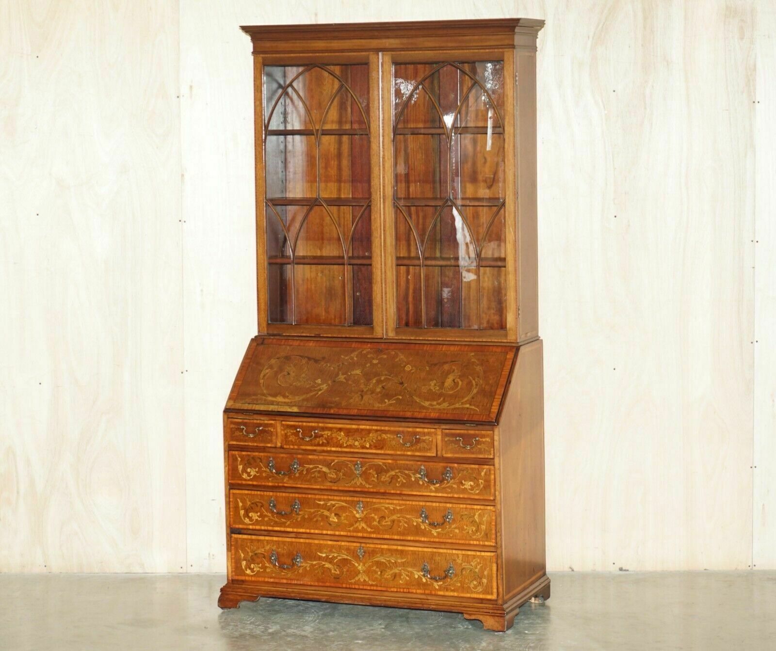Stunning Antique Circa 1840 Sheraton Revival Library Bureau Bookcase On Drawers