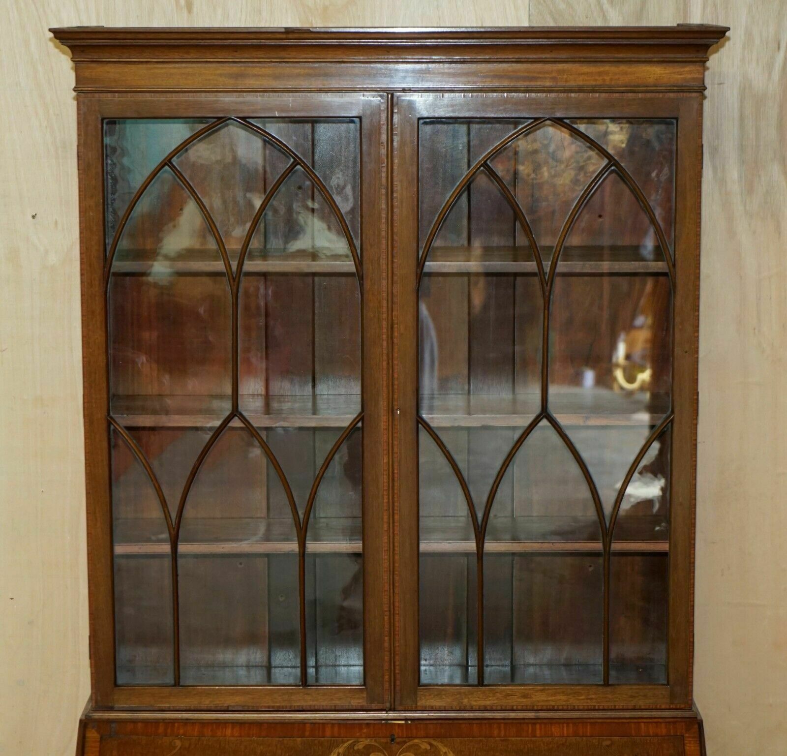 Stunning Antique Circa 1840 Sheraton Revival Library Bureau Bookcase On Drawers photo for sale