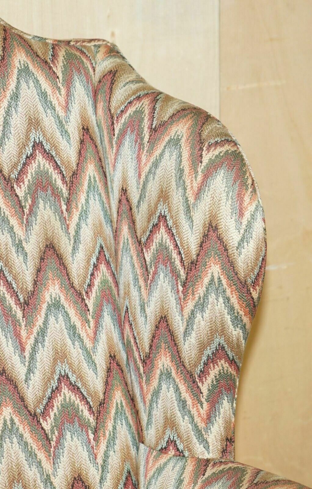 photo furniture Pair Of Antique Kilim Fabric Wingback Armchairs Ornately Carved Claw & Ball Feet