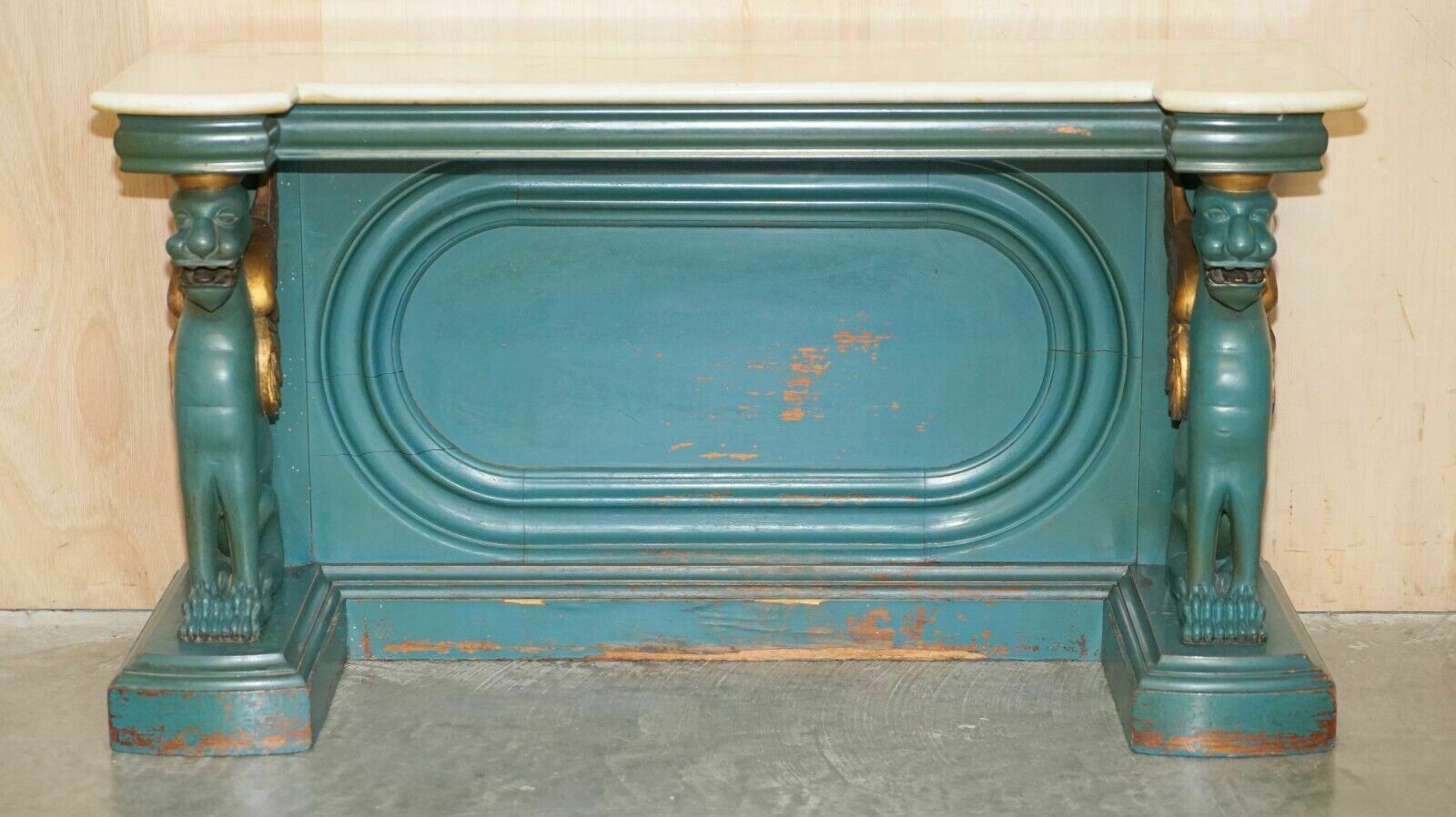 Antique Circa 1880 Hand Carved With Griffin's, Carrara Marble Top Console Table photo for sale
