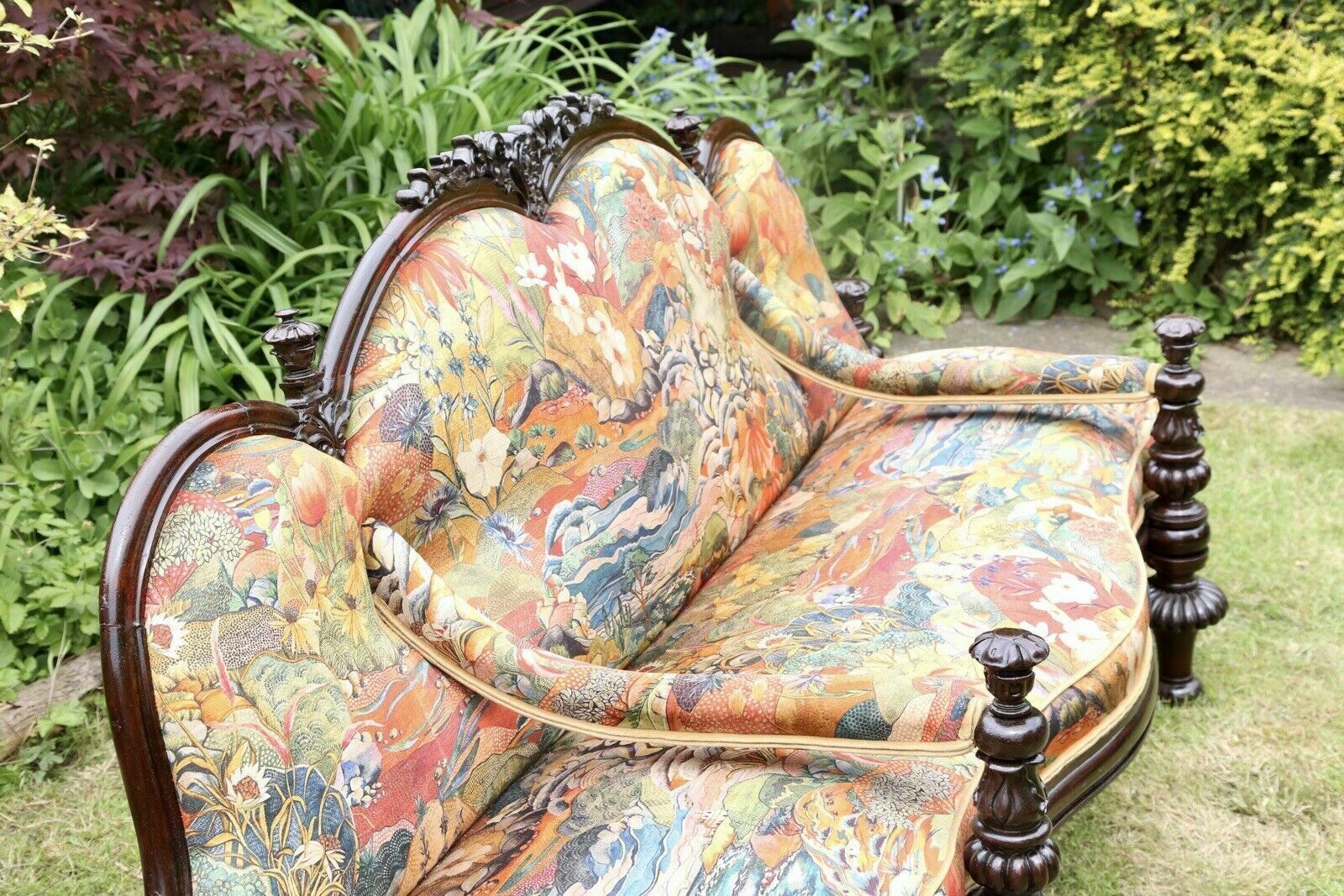 Fine Victorian Antique Rosewood Conversation Seat With Osborne & Little Fabric photo vinterior