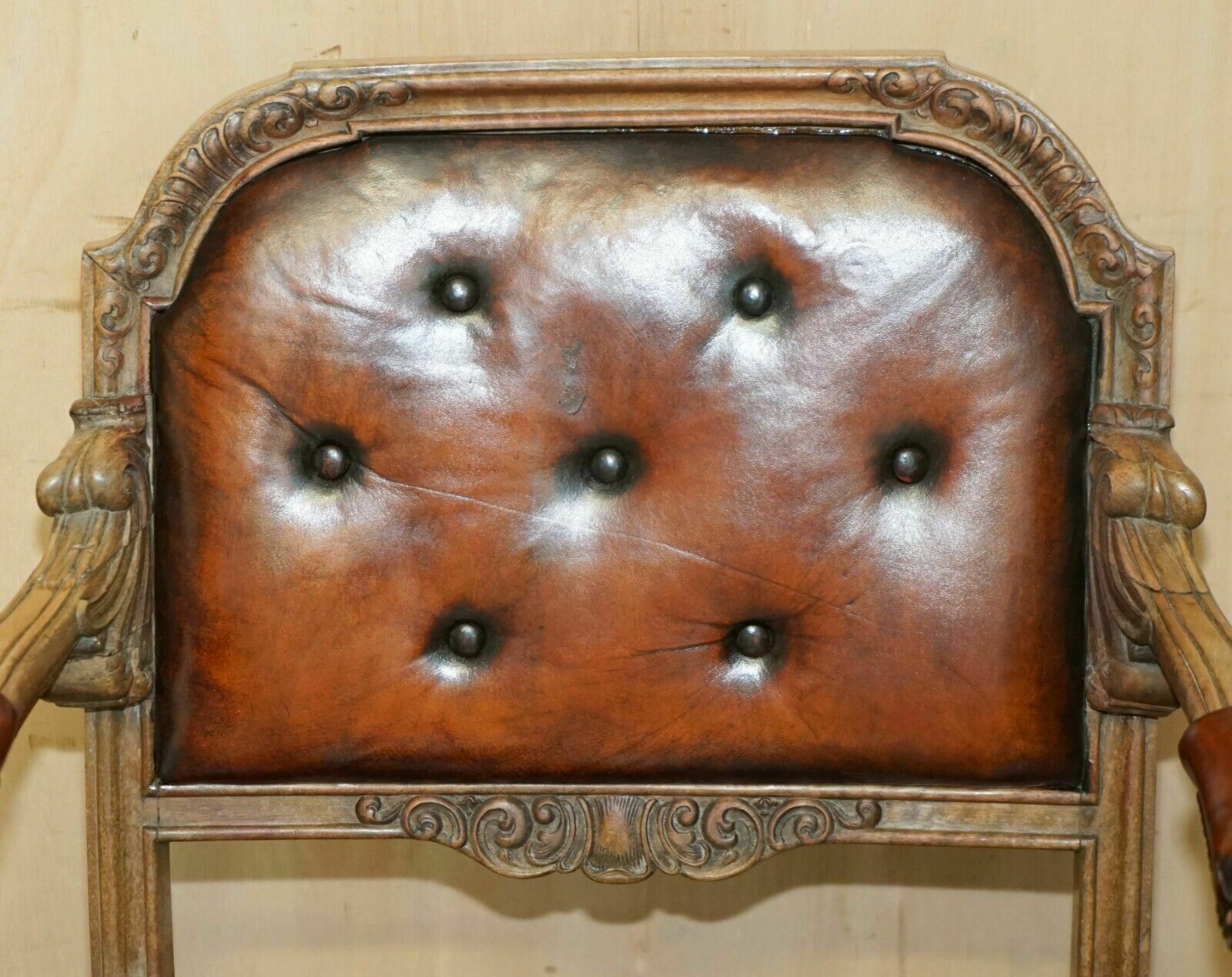 Very Fine Restored Antique Chesterfield William IV Oak Brown Leather Desk Chair photo Furniture