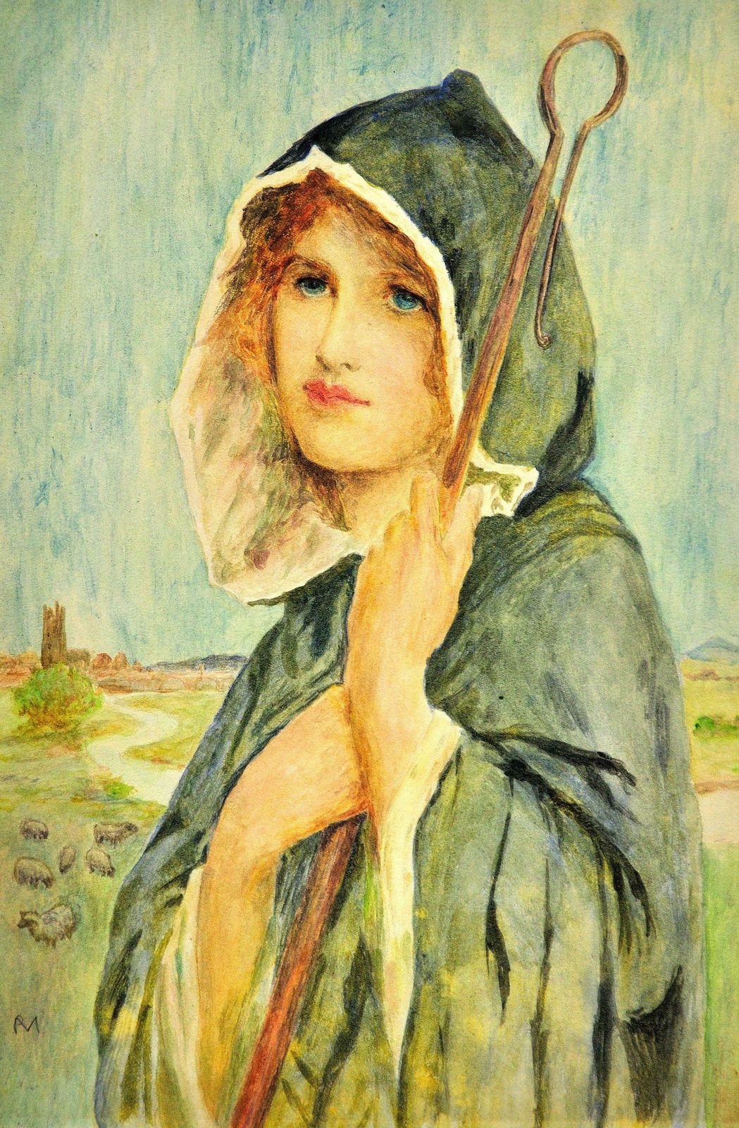 Philip Richard Morris 1836 To 1902. The Cloaked Shepherdess. Framed Watercolour Painting. Pre Raphaelite Movement & The Arts & Crafts Aesthetic. photo furniture