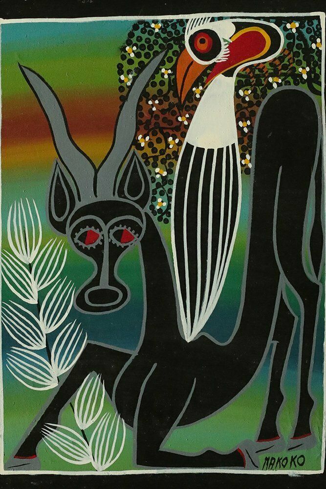 Saidi Nakoko, African Tingatinga School Composition, Oil On Canvas, 1970s, Framed photo 877.0