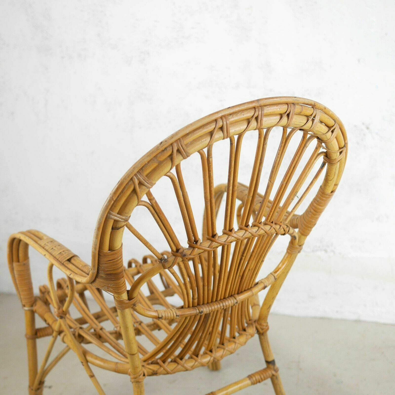 110.0 Vintage Mid Century Bamboo Cane Carver Chair Boho Tiki Franco Albini Style photo