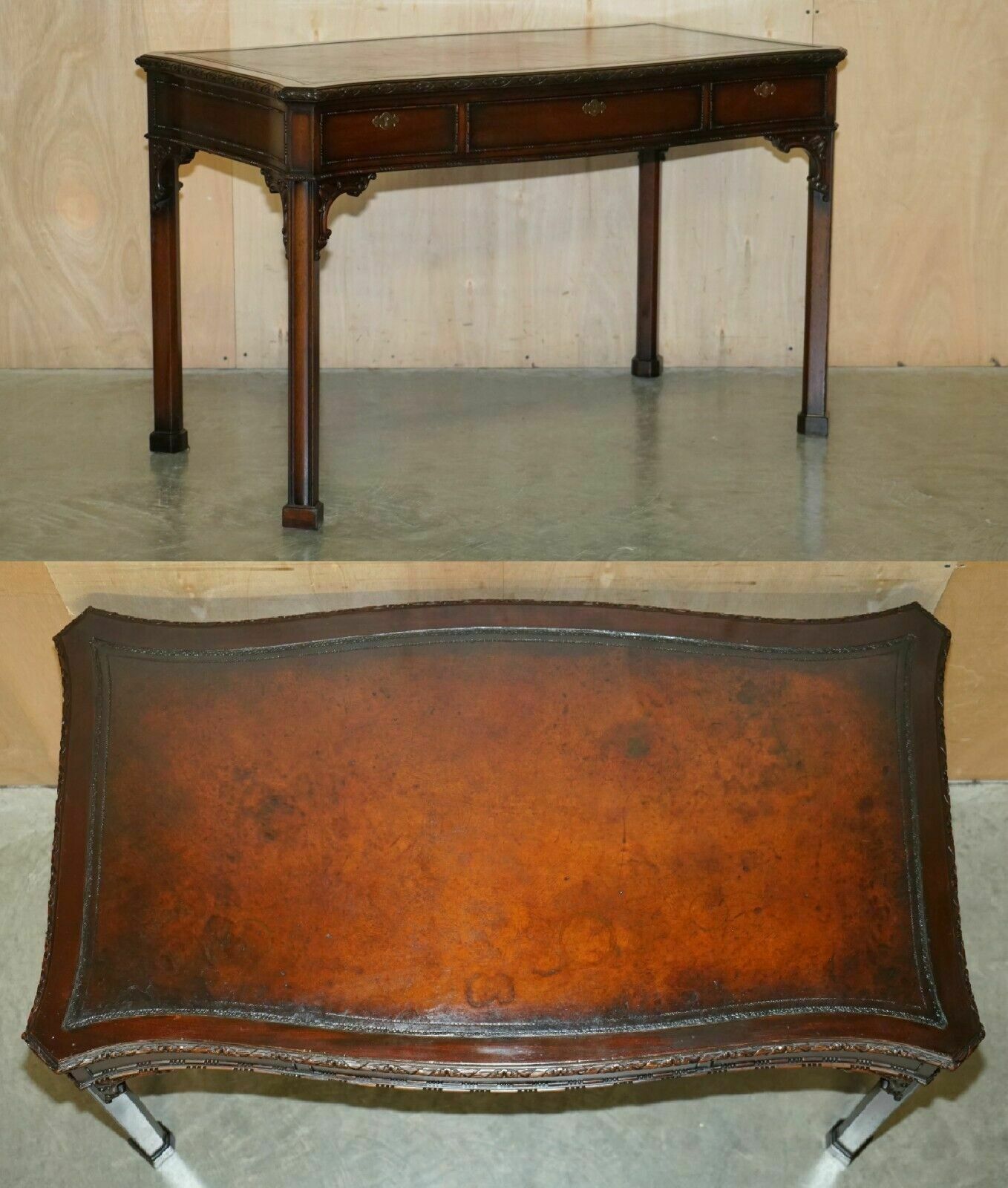 Waring & Gillow Paris Thomas Chippendale Taste Library Desk Brown Leather Top
