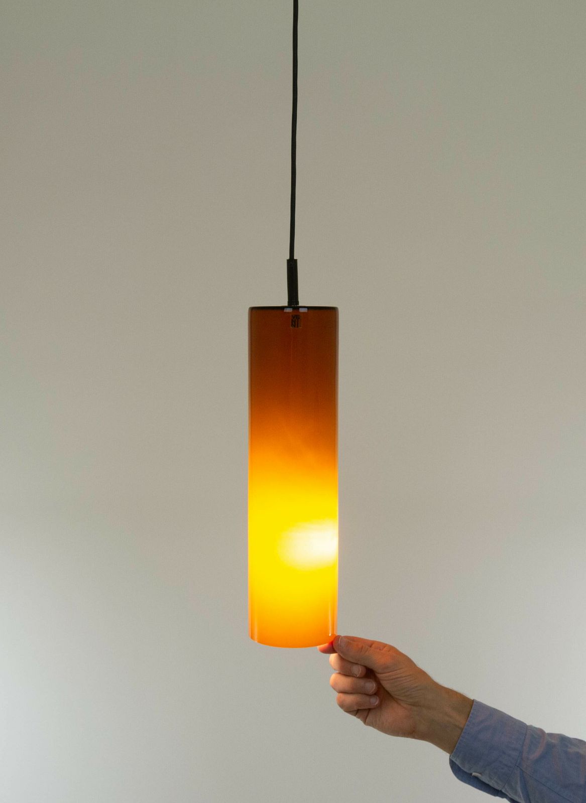 Cylinder Shaped Amber Coloured Pendant By Venini, 1950s photo buy
