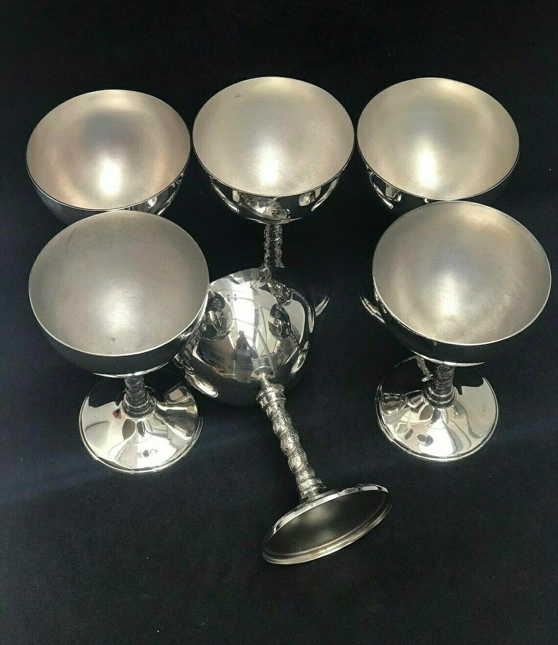 Ice Cream Cups On Pedestal 6 Dessert Bowl Champagne Or Wine Cups In Silvered Metal Sorbet Cups Art Deco, Liqueur, Dessert Or Cream Cups photo 327.0