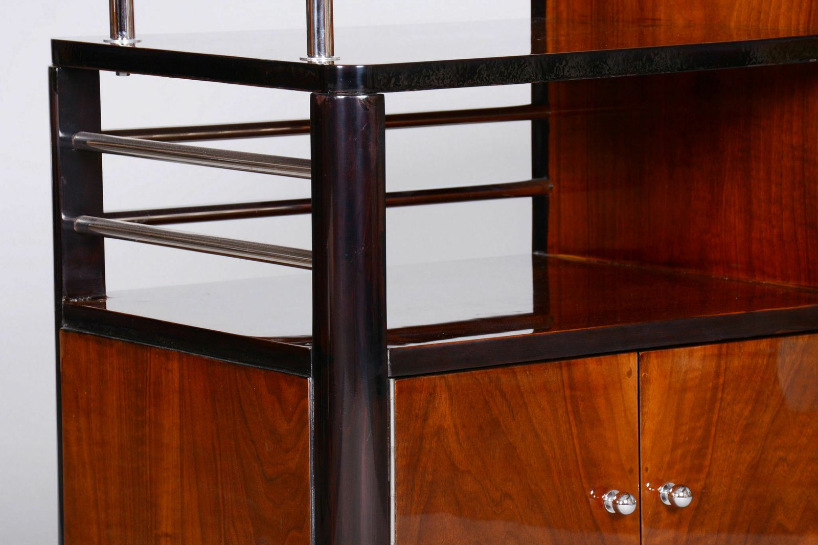 Restored Artdeco Walnut Trolley By Thonet, Chrome Plated Steel, Czechia, 1930s photo furniture