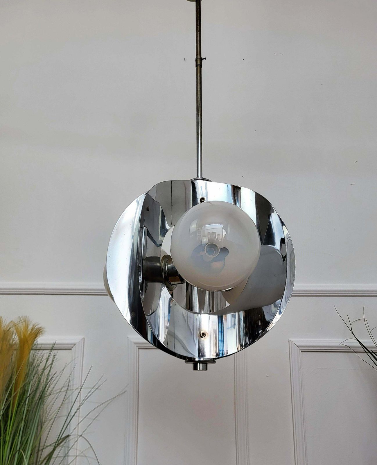 1960s Italian Spaceage Metal Glass Balls Pendant Suspension Hanging Light photo vintage