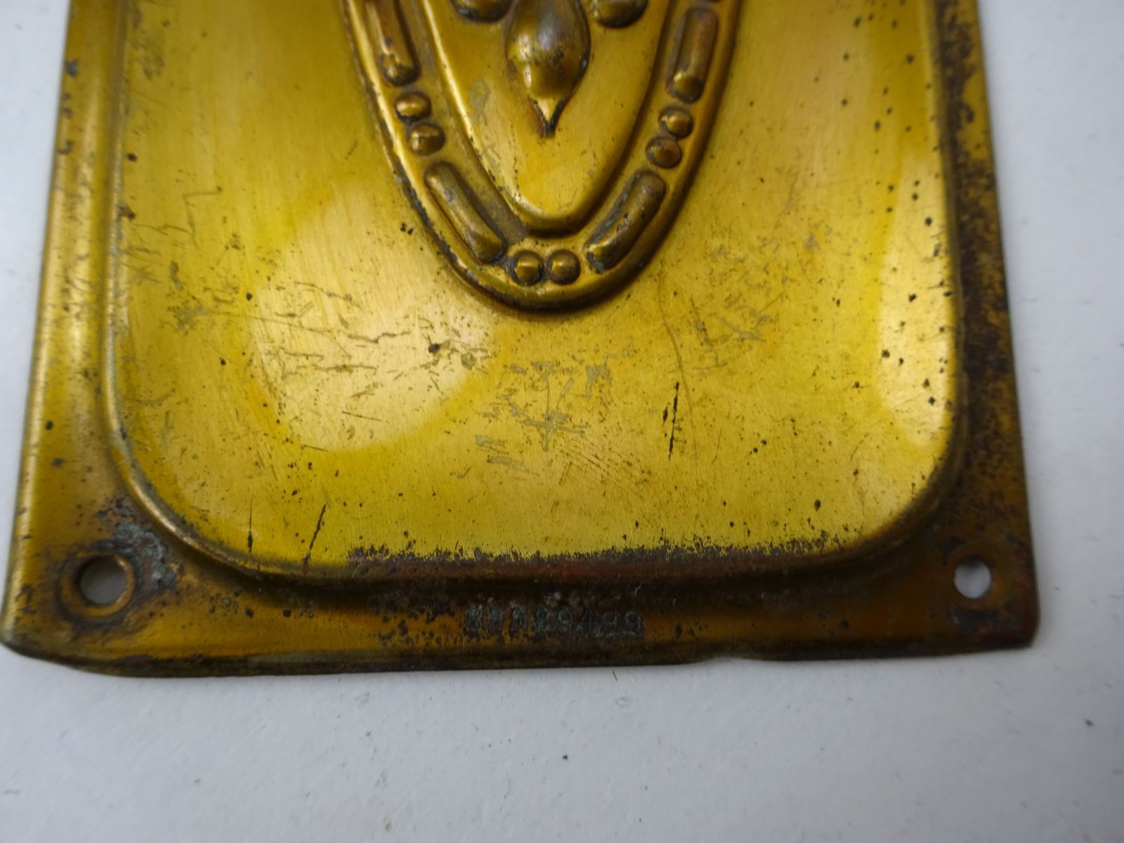 Set Of 2 Reclaimed Pressed Brass Finger Plates Dated 1912 photo buy