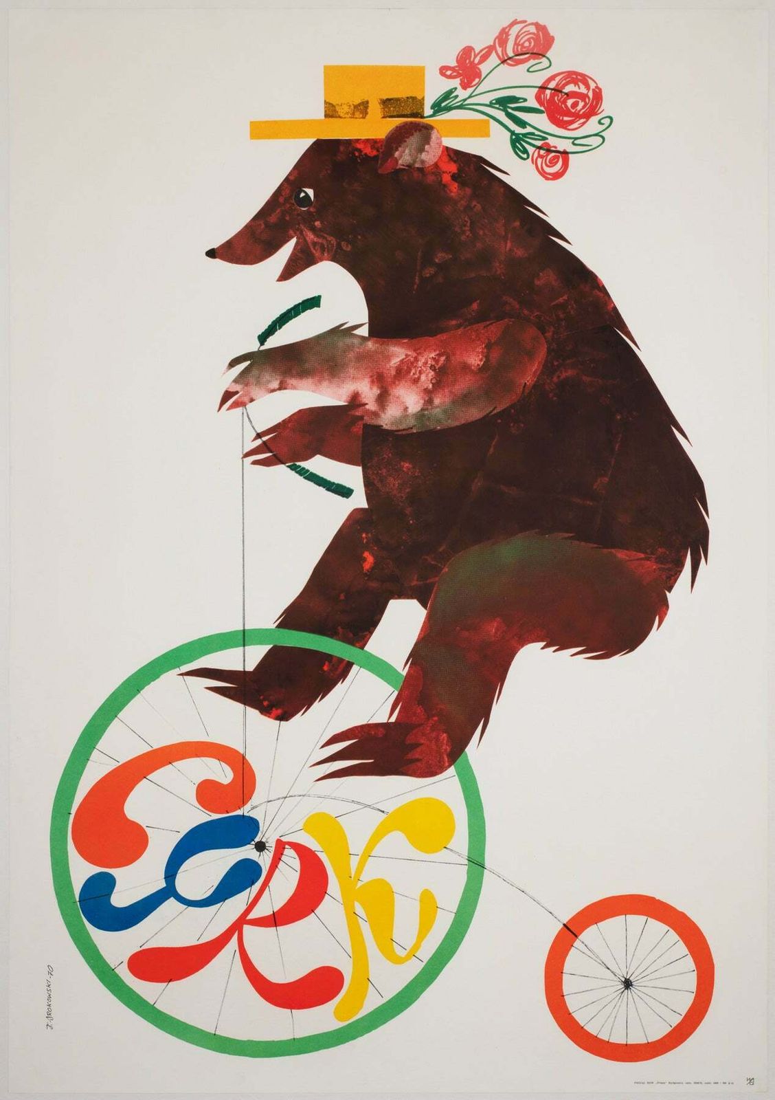 Cyrk Penny Farthing Riding Bear 1970 Polish Circus Poster, Jerzy Srokowski