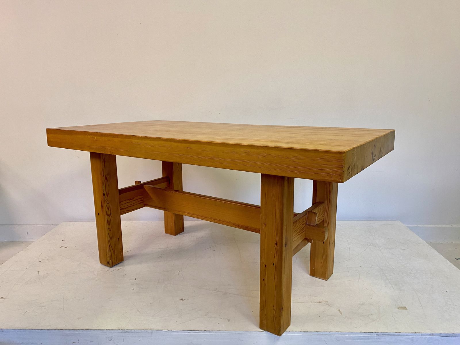 Furniture 1970s Swedish Chunky Pine Dining Table photo