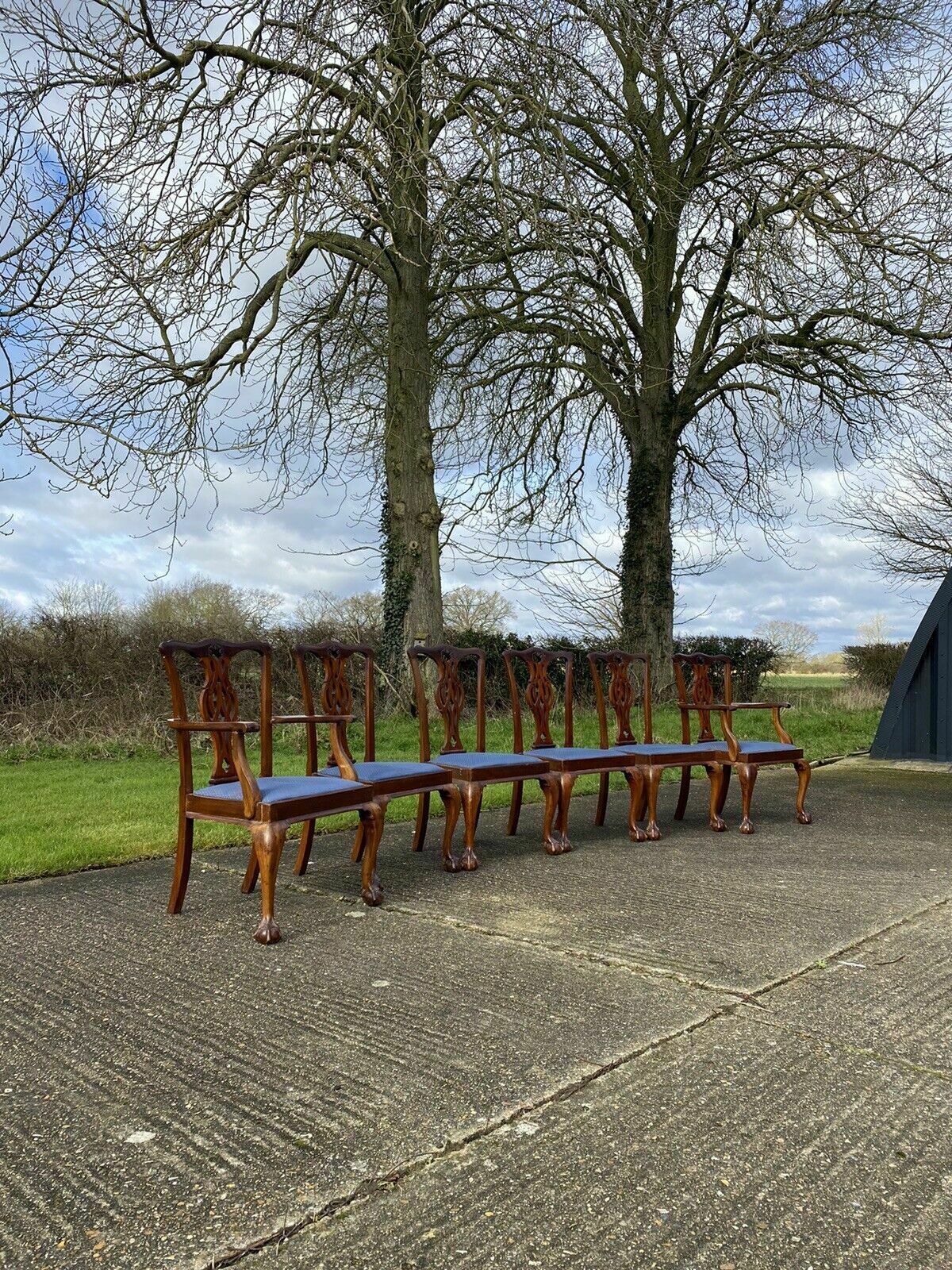 Set Of Six Large Antique Chippendale Style Mahogany Dining Chairs Inc 2 Carvers photo for sale