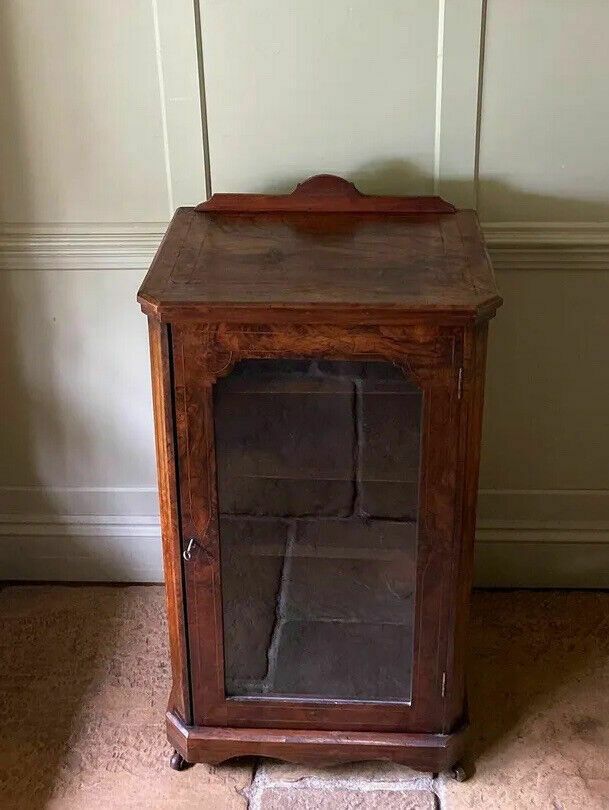 Antique Georgian French Style Marquetry Burle Walnut Display Glazed Cabinet photo 595.0