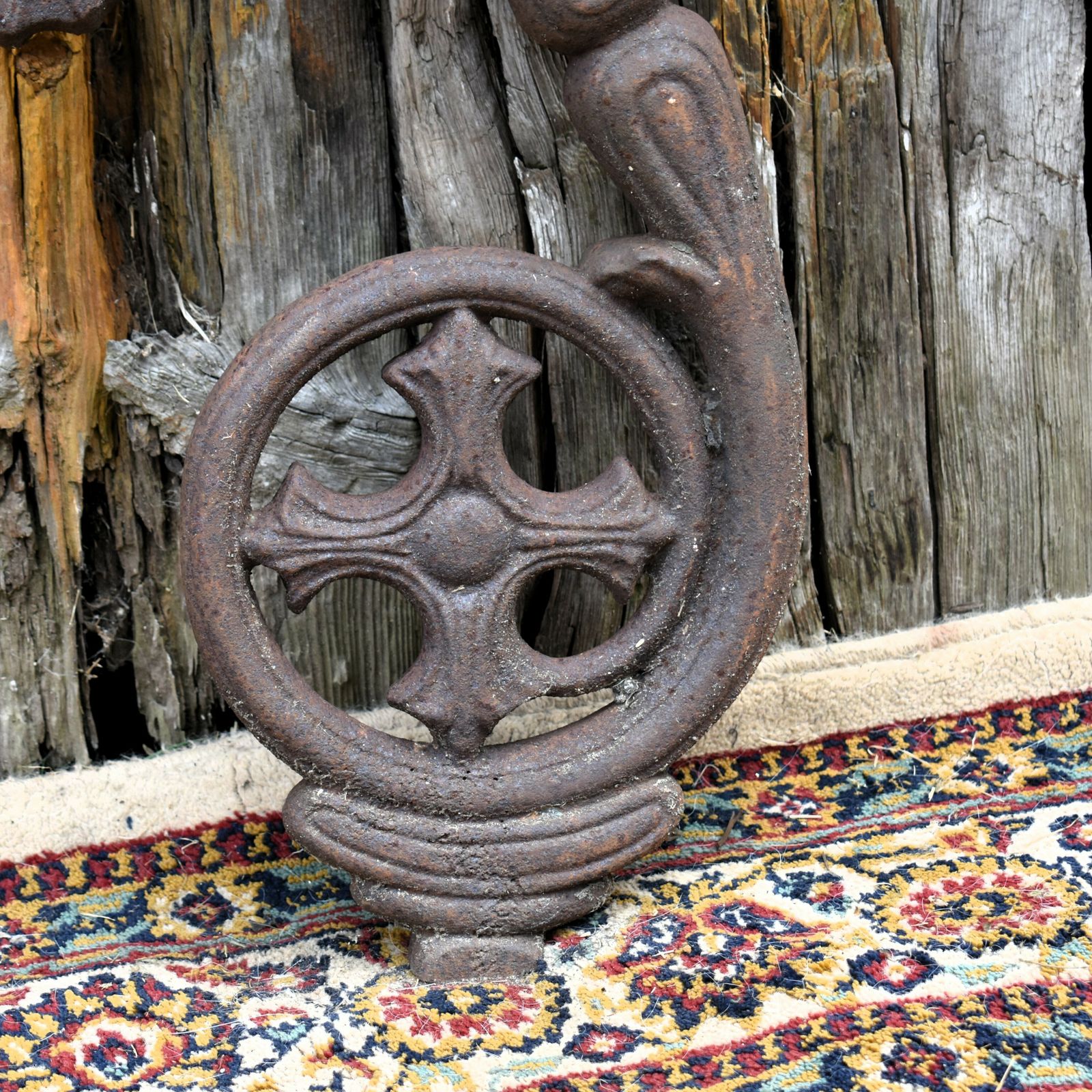Antique Salvage Cast Iron Scroll Architectural Tudor Rose Garden Railing Finial photo for sale