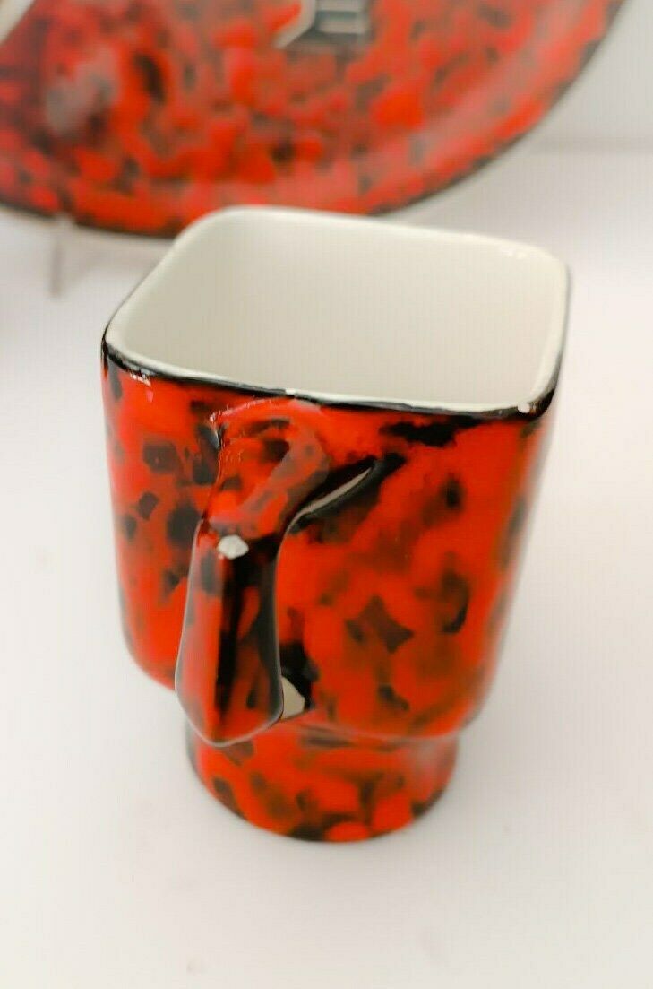 Rare And Beautiful Cemas Italy Ceramic Coffee Service, Vintage Midcentury Post Modern, Red Tray For 10 People photo Home Decor