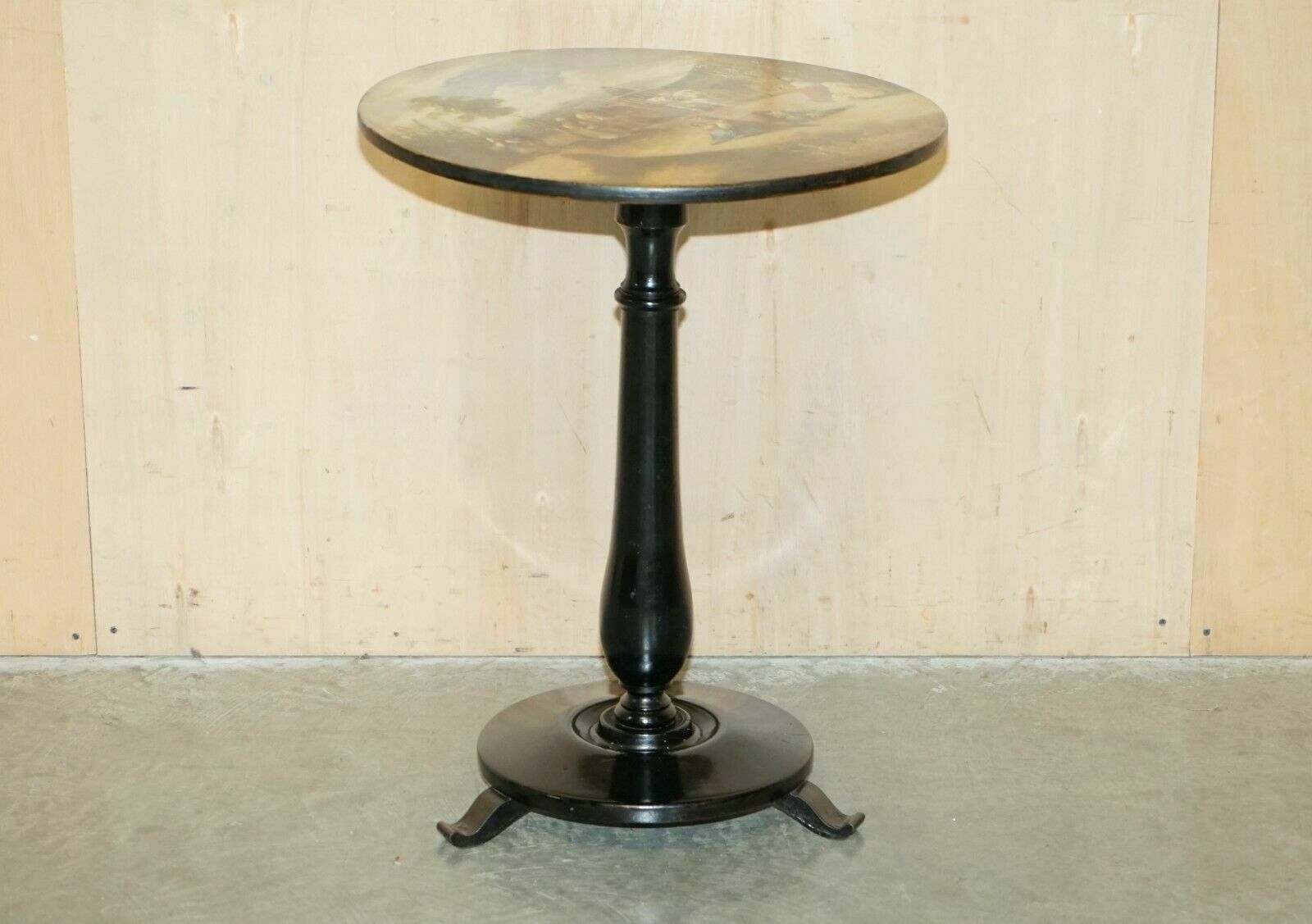 Stunning Antique Victorian Hand Painted Grape Harvest Depicted Occasional Table photo for sale
