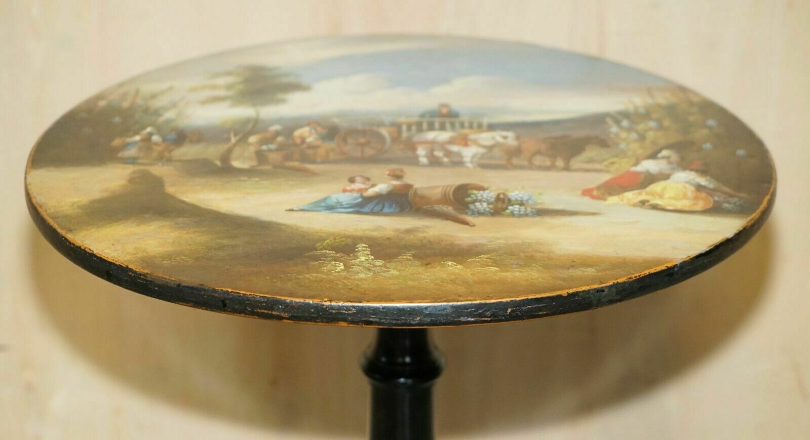 Stunning Antique Victorian Hand Painted Grape Harvest Depicted Occasional Table photo 2750.0