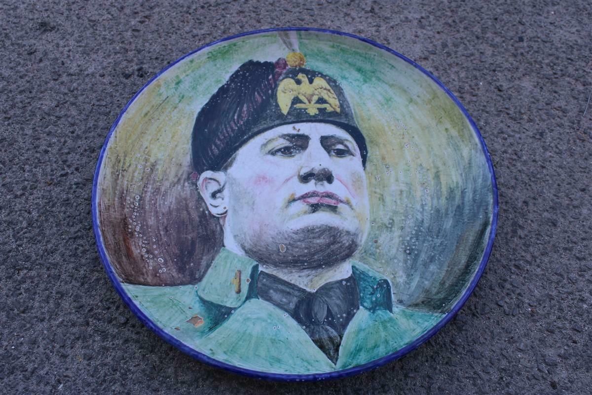 Rare Large Majolica Wall Plate With Face Of Benito Mussolini 1950s Mario Iudice photo furniture