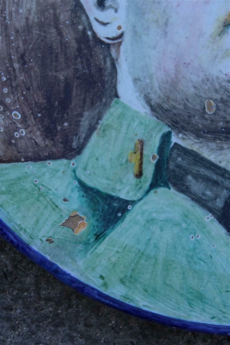 Rare Large Majolica Wall Plate With Face Of Benito Mussolini 1950s Mario Iudice photo vinterior