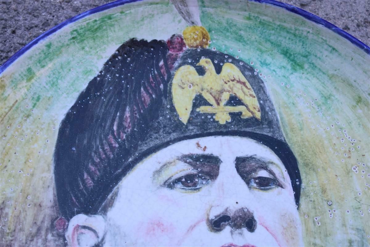 Rare Large Majolica Wall Plate With Face Of Benito Mussolini 1950s Mario Iudice photo vintage