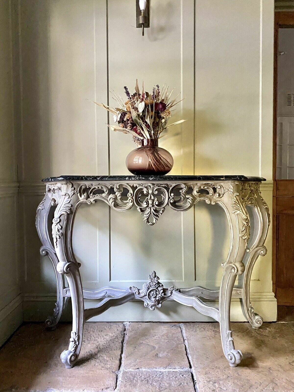 photo for sale Vintage French Rococo Italian Marble Top Washstand Hall Dressing Console Table