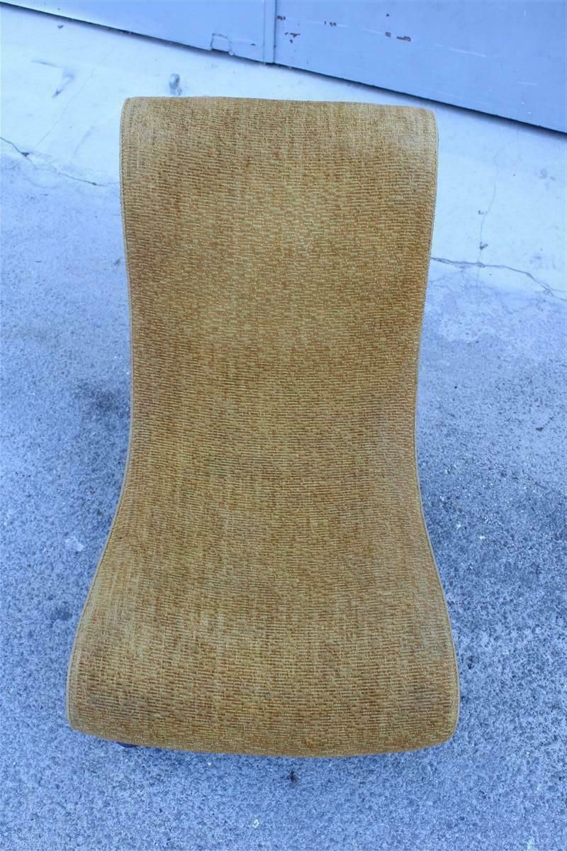photo for sale Small Italian Armchair In Yellow Fabric With Wooden Feet Carlo Mollino Style