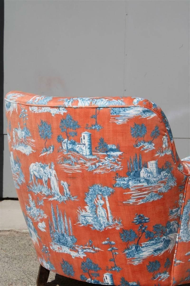 Mid Century Italian Pair Armchairs Palolo Buffa Design Fornasetti Style Printed photo 6881.0