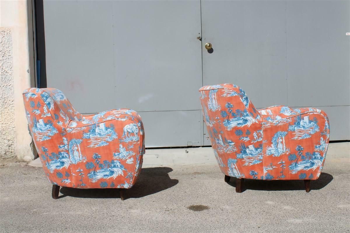 Mid Century Italian Pair Armchairs Palolo Buffa Design Fornasetti Style Printed photo vintage