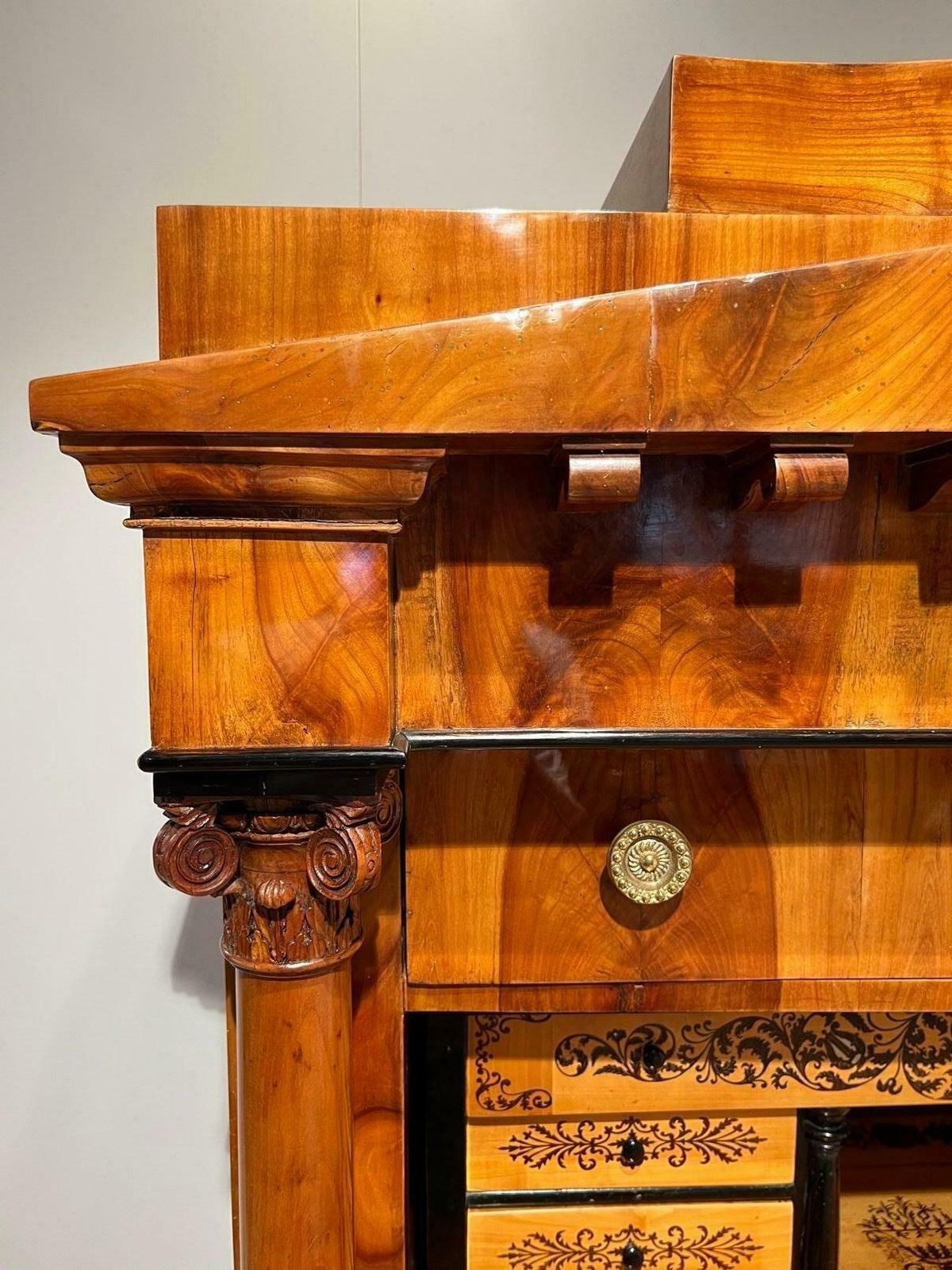 Biedermeier Secretaire, Cherry, Maple, Inlays, Brass, South Germany Circa 1830 photo vintage